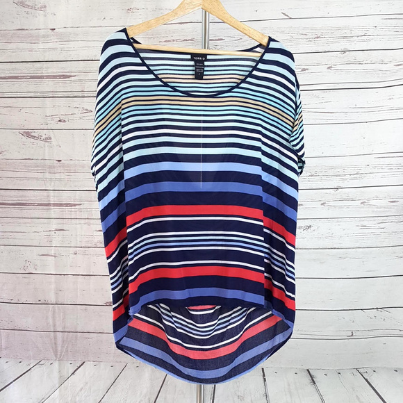 Torrid multi striped draped open back dolman top - Picture 2 of 5